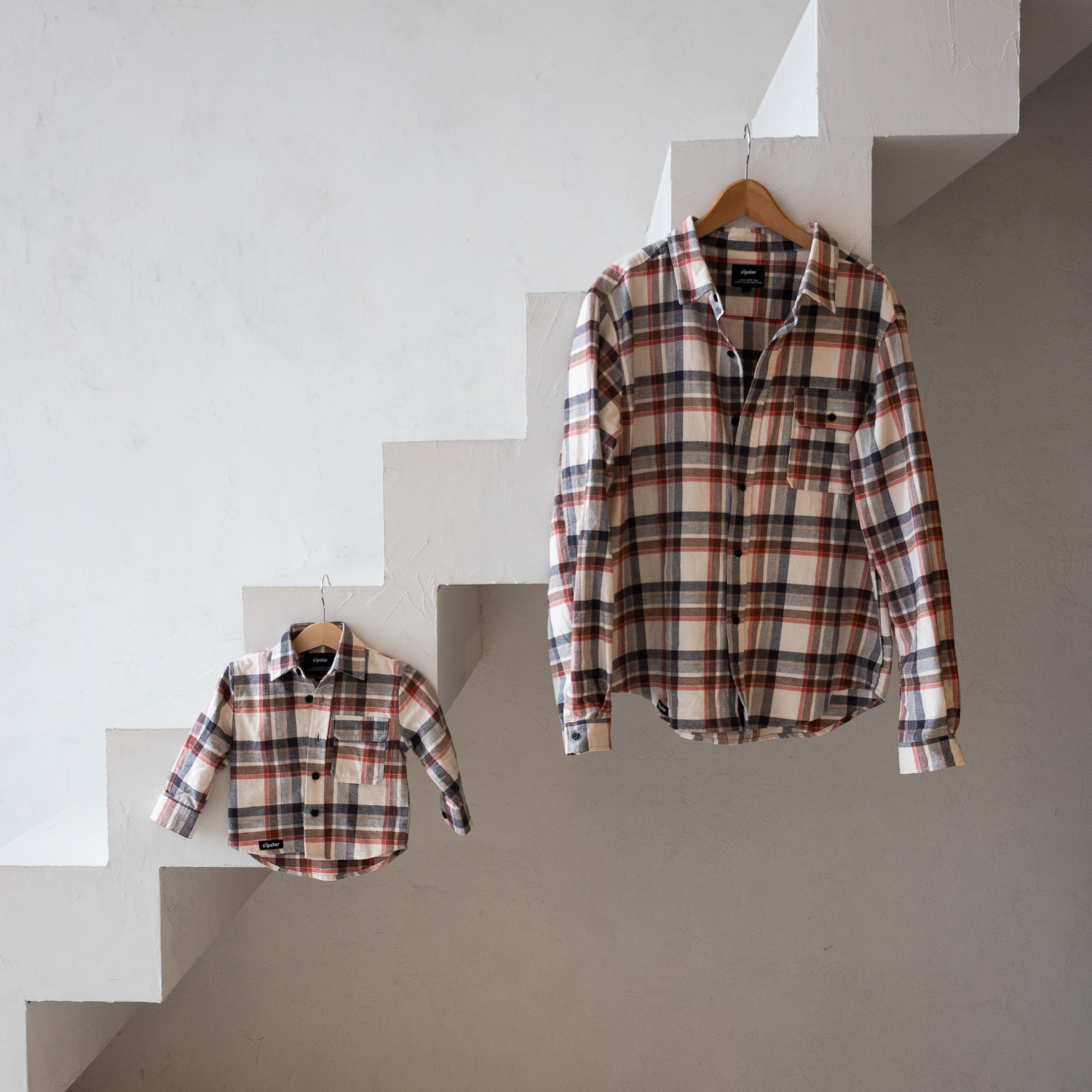 Dad & Mini Flannel Overshirt Set - Red Check